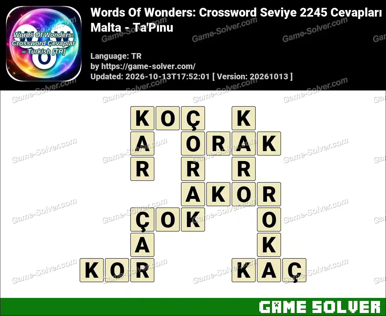 Words Of Wonders: Crossword Seviye 2245 Cevapları – Malta – Ta’Pınu